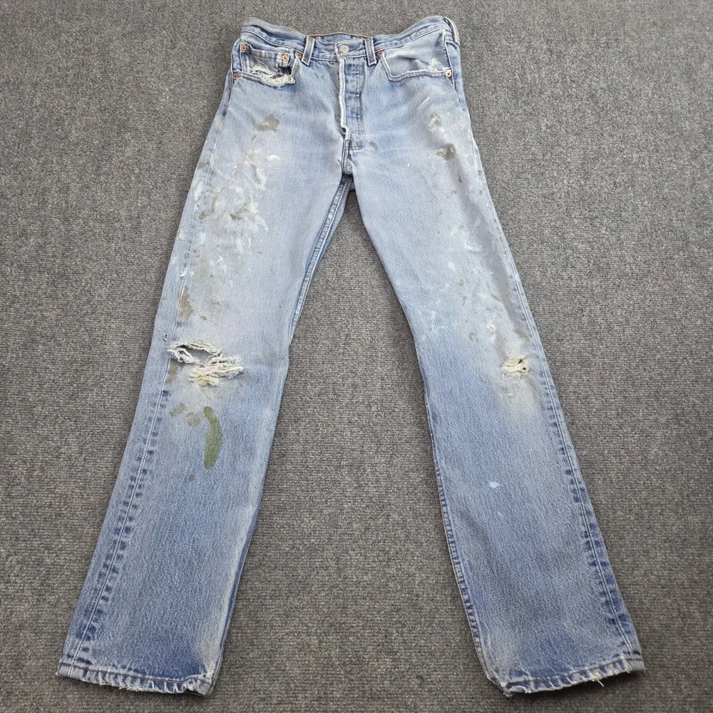 Vintage Levis 501 Jeans 30x32 Light Wash 90s Distressed Paint Splatter USA Made